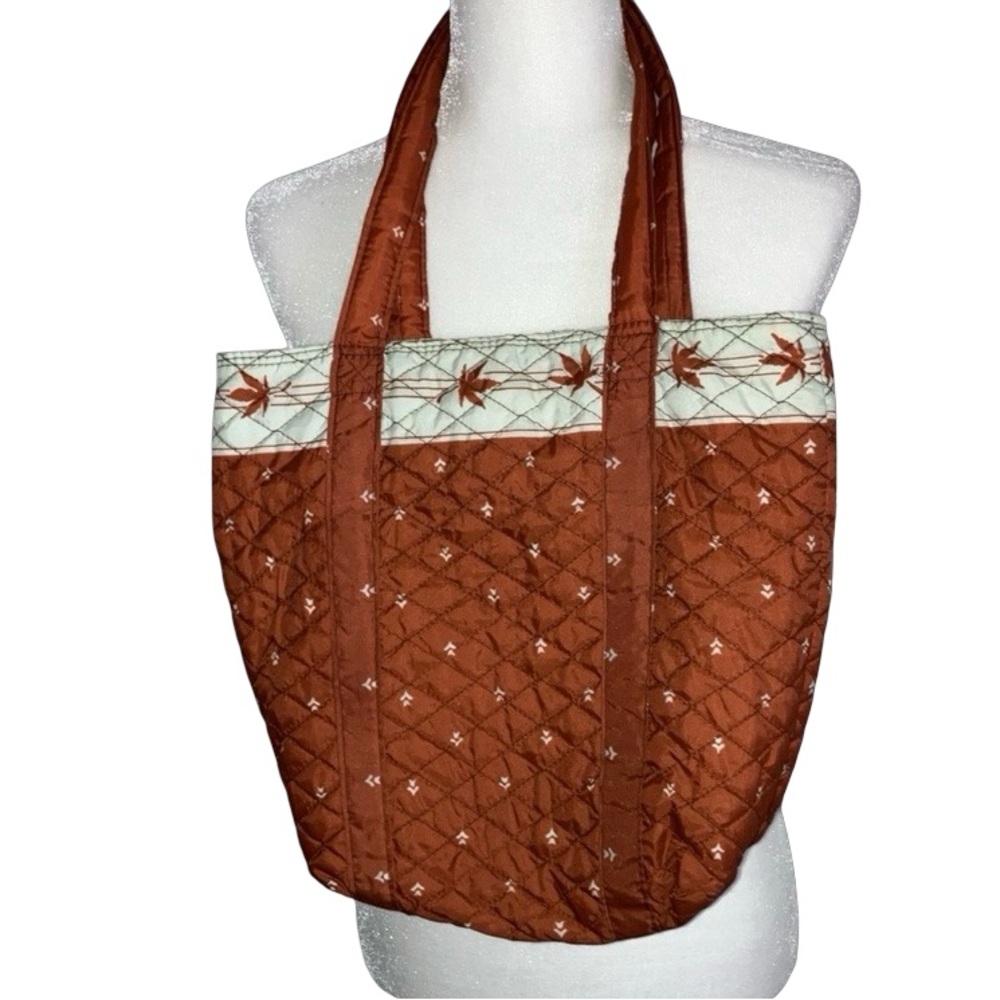 “Totes” Folding Bag Quilted Tote Bag with Leaf Pattern Women’s brown cream